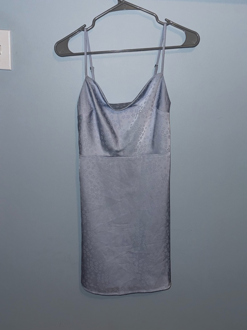 Hollister Light Blue Floral Satin Cowl Neck Dress (Size XS)